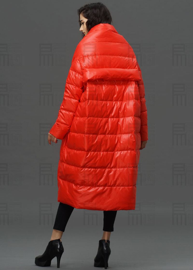 Manteau À Col De Tortue Rouge Moderne Manches Capes Design Bas Et Haut D'hiver En Duvet De Canard - Rouge