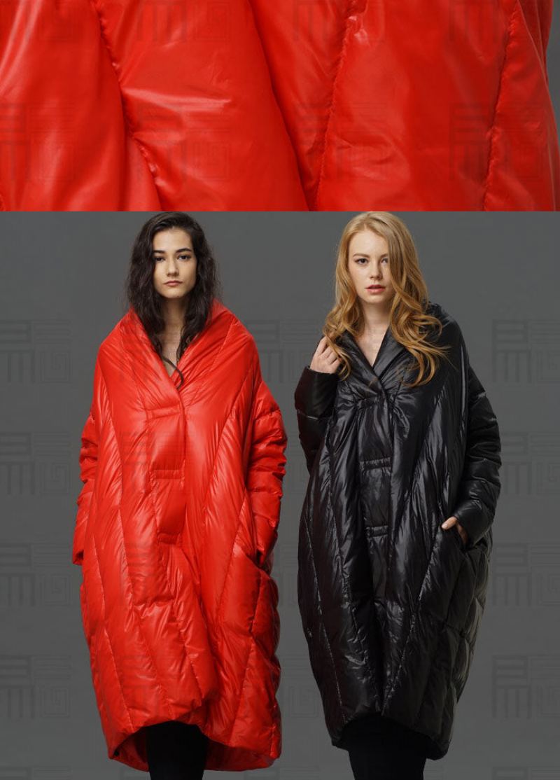 Manteau À Col De Tortue Rouge Moderne Manches Capes Design Bas Et Haut D'hiver En Duvet De Canard - Rouge