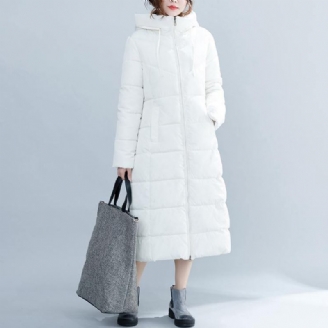 Manteau En Coton À Capuche Grande Taille Blanc Tendance Poches Élégantes Manteaux D'hiver En À Fermeture Éclair