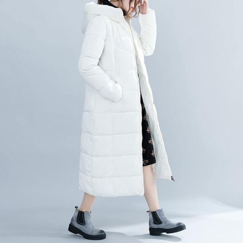 Manteau En Coton À Capuche Grande Taille Blanc Tendance Poches Élégantes Manteaux D'hiver En À Fermeture Éclair - Blanc