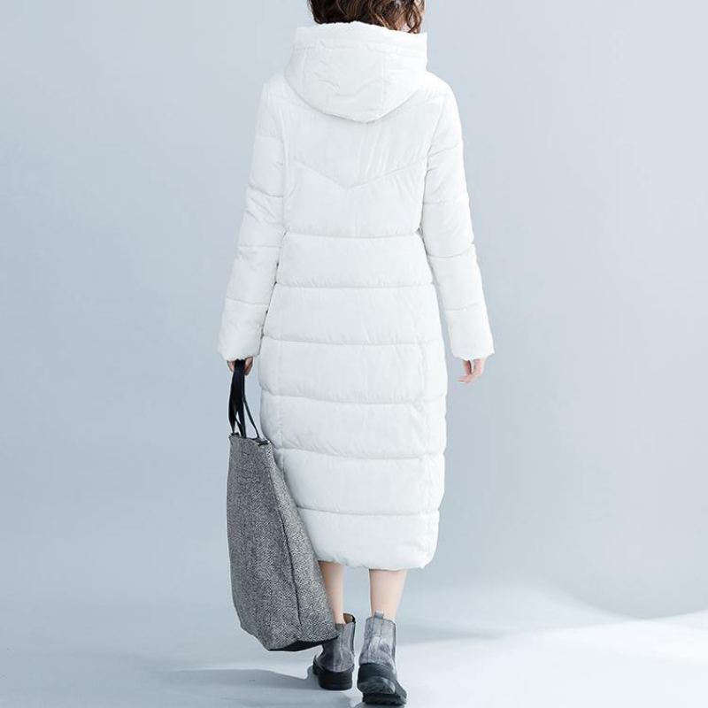 Manteau En Coton À Capuche Grande Taille Blanc Tendance Poches Élégantes Manteaux D'hiver En À Fermeture Éclair - Blanc