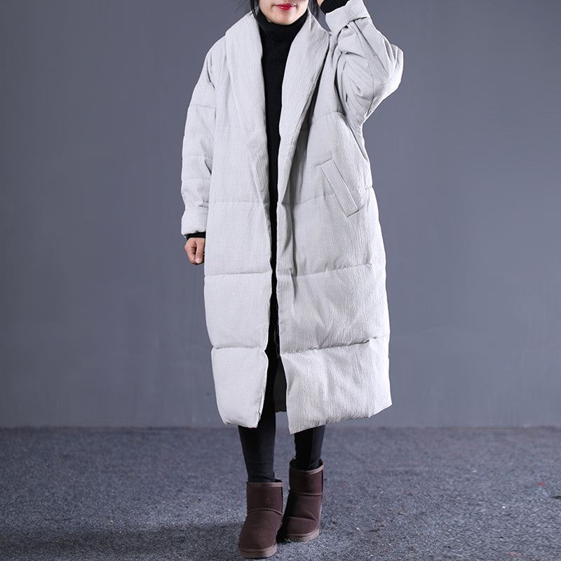 Manteau En Coton À Col Rabattu Pour Femme Gris Clair Mode Hiver Pardessus À Poches Fines