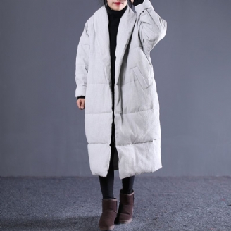 Manteau En Coton À Col Rabattu Pour Femme Gris Clair Mode Hiver Pardessus À Poches Fines