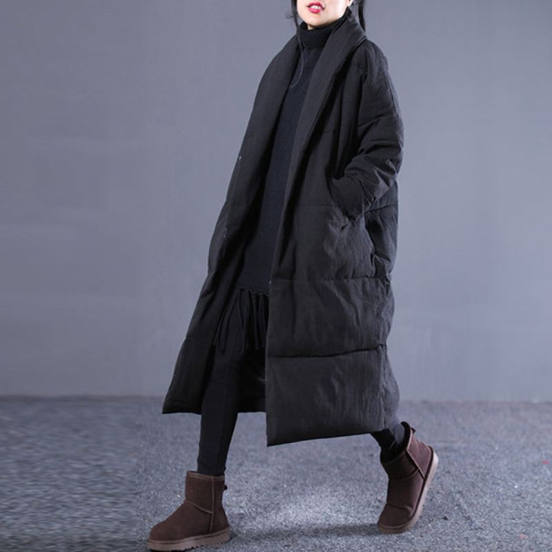 Manteau En Coton À Col Rabattu Pour Femme Gris Clair Mode Hiver Pardessus À Poches Fines - Doudounes femmes