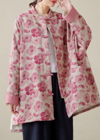 Manteau En Coton Fin Imprimé Surdimensionné Rose Biologique Vêtement D'extérieur D'hiver