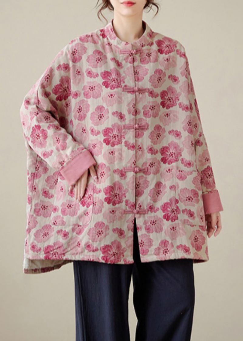 Manteau En Coton Fin Imprimé Surdimensionné Rose Biologique Vêtement D'extérieur D'hiver - Doudounes femmes