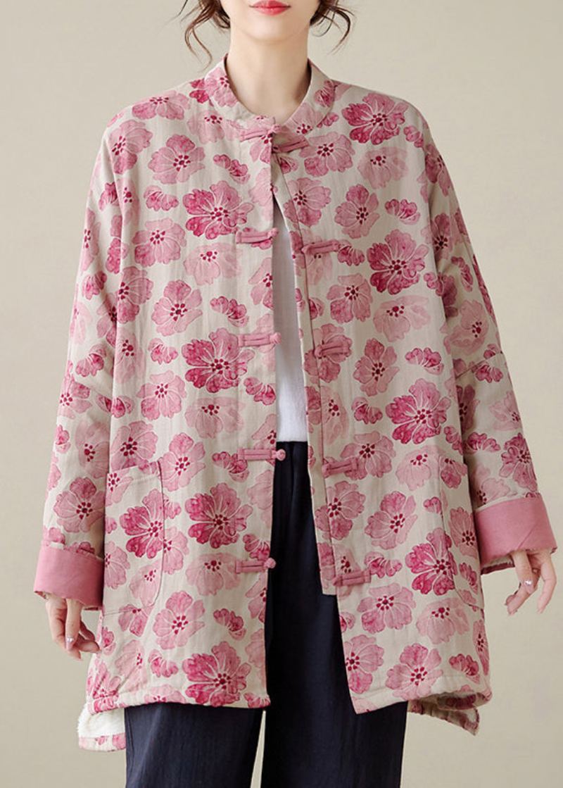 Manteau En Coton Fin Imprimé Surdimensionné Rose Biologique Vêtement D'extérieur D'hiver - Doudounes femmes