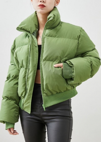 Manteau Court Rempli De Coton Fin Avec Poches À Col Montant Vert Fin Hiver