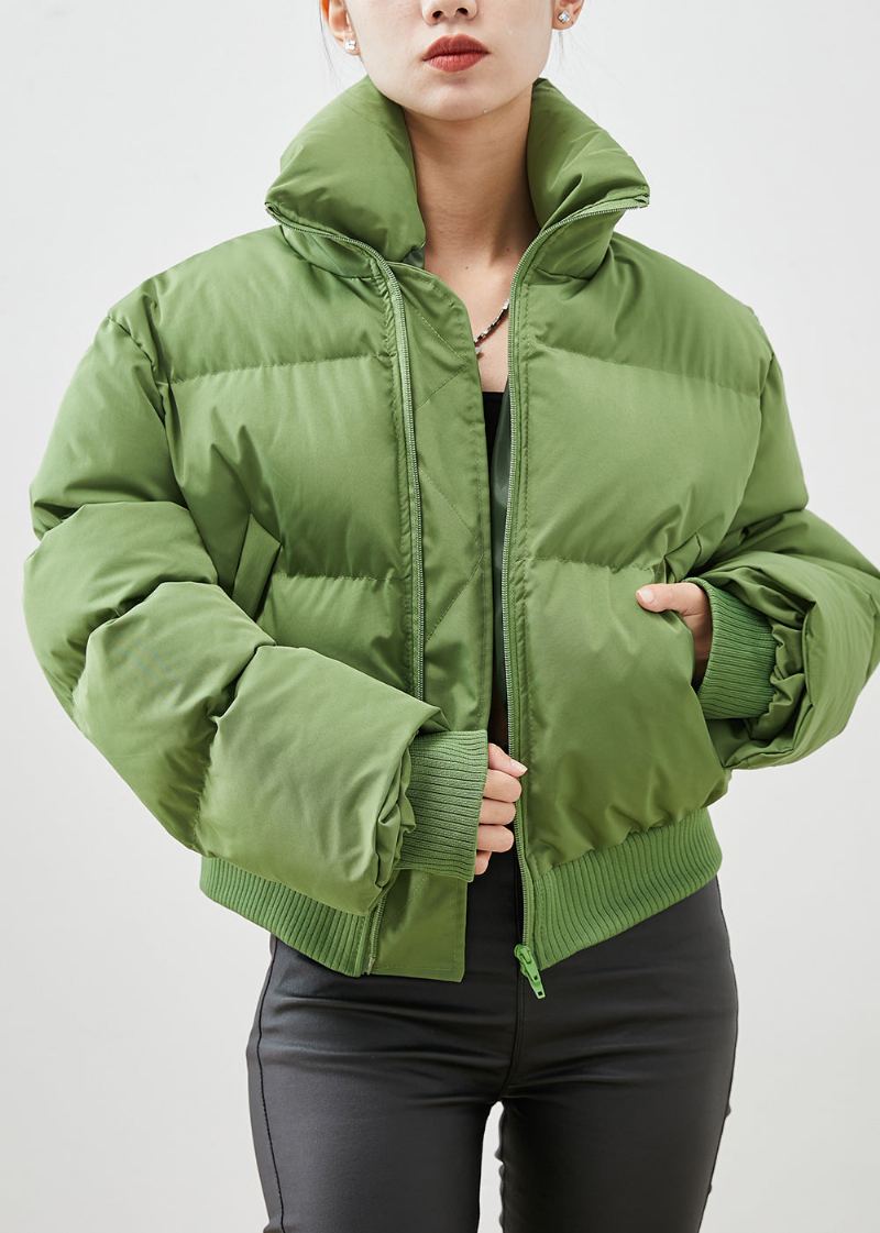 Manteau Court Rempli De Coton Fin Avec Poches À Col Montant Vert Fin Hiver - Doudounes femmes