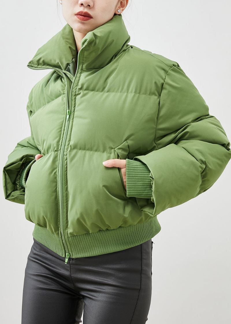 Manteau Court Rempli De Coton Fin Avec Poches À Col Montant Vert Fin Hiver - Doudounes femmes