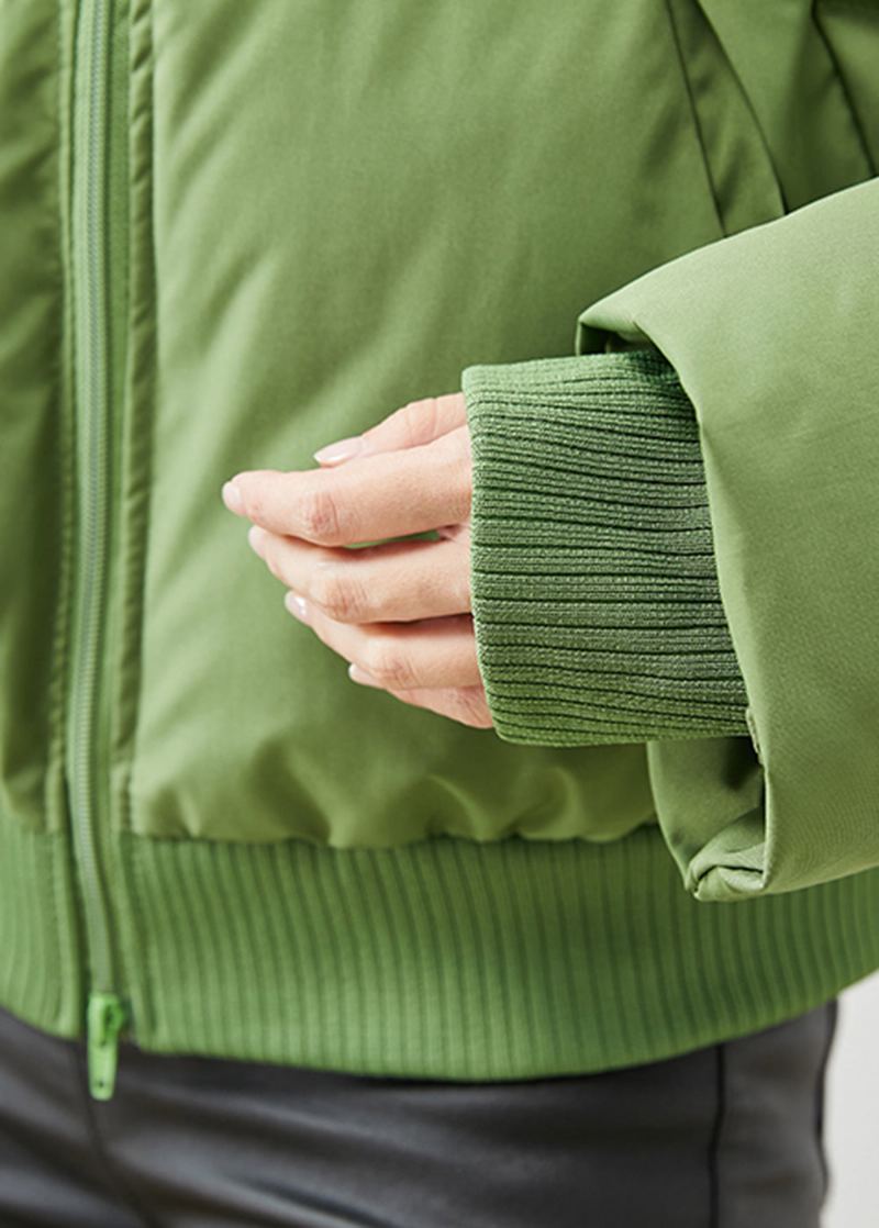 Manteau Court Rempli De Coton Fin Avec Poches À Col Montant Vert Fin Hiver - Doudounes femmes