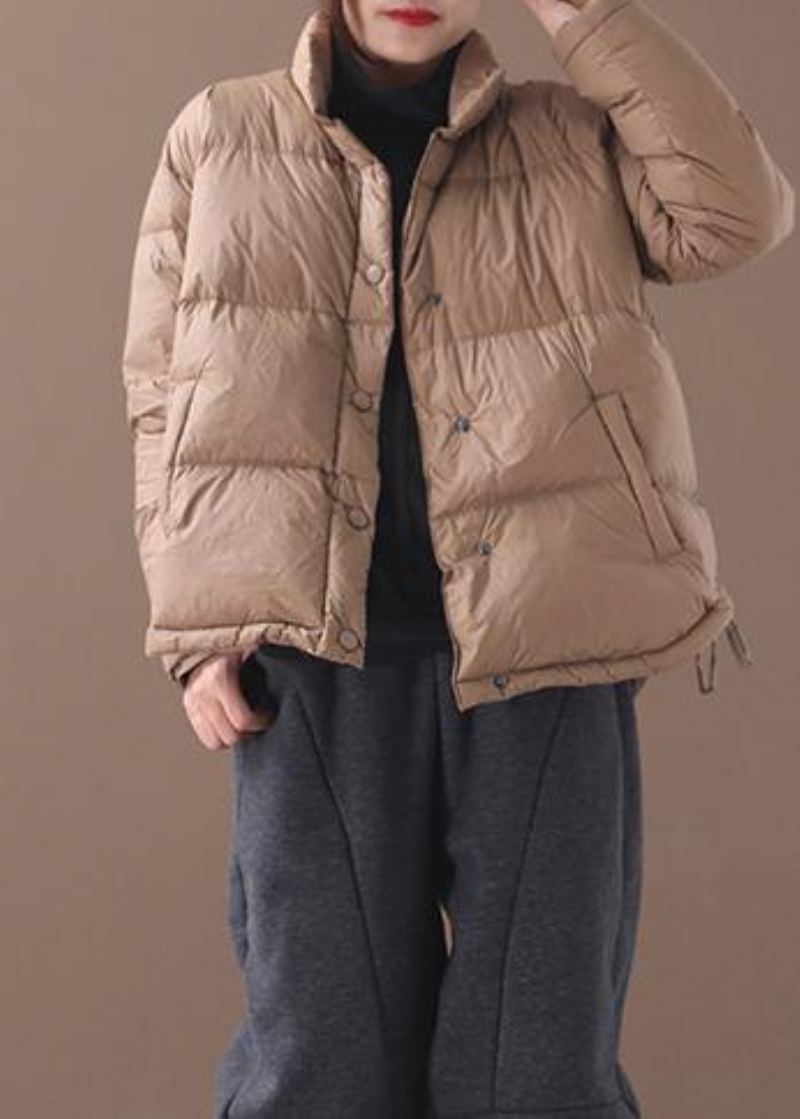 Manteau Décontracté En Duvet D'oie Chocolat Doudoune Tendance Col Montant Cordon De Serrage Nouveau Pardessus - Doudounes femmes