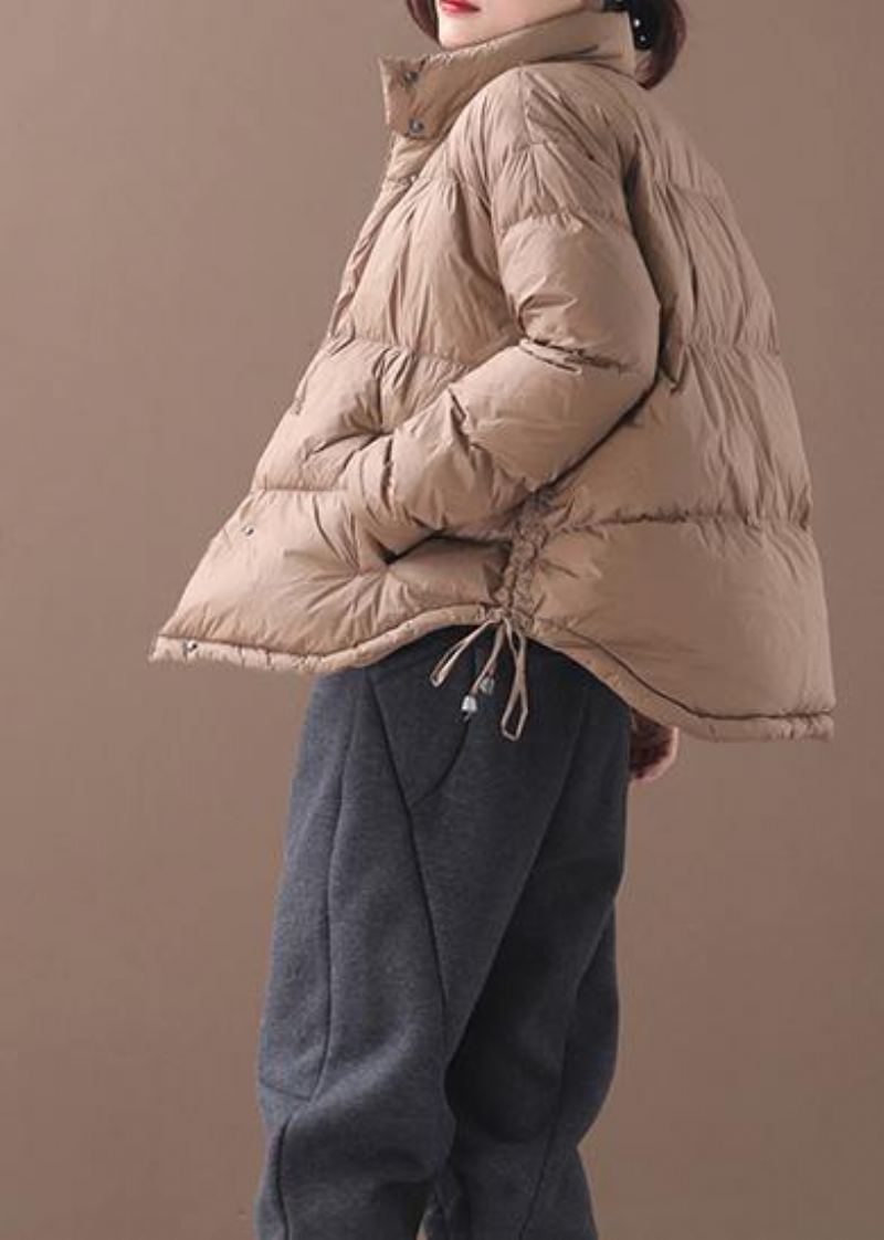 Manteau Décontracté En Duvet D'oie Chocolat Doudoune Tendance Col Montant Cordon De Serrage Nouveau Pardessus - Doudounes femmes