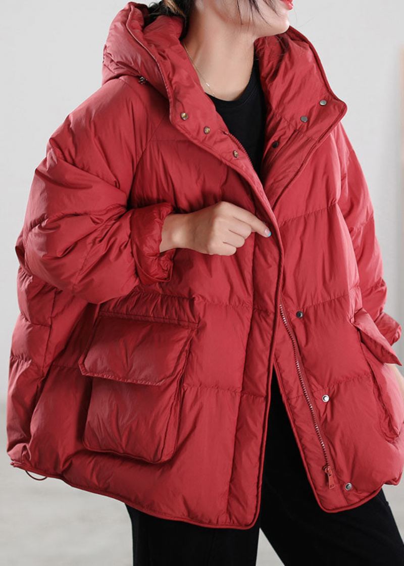 Manteau Doudoune En Duvet De Canard À Capuche Rouge Chic Pour L'hiver - Rouge