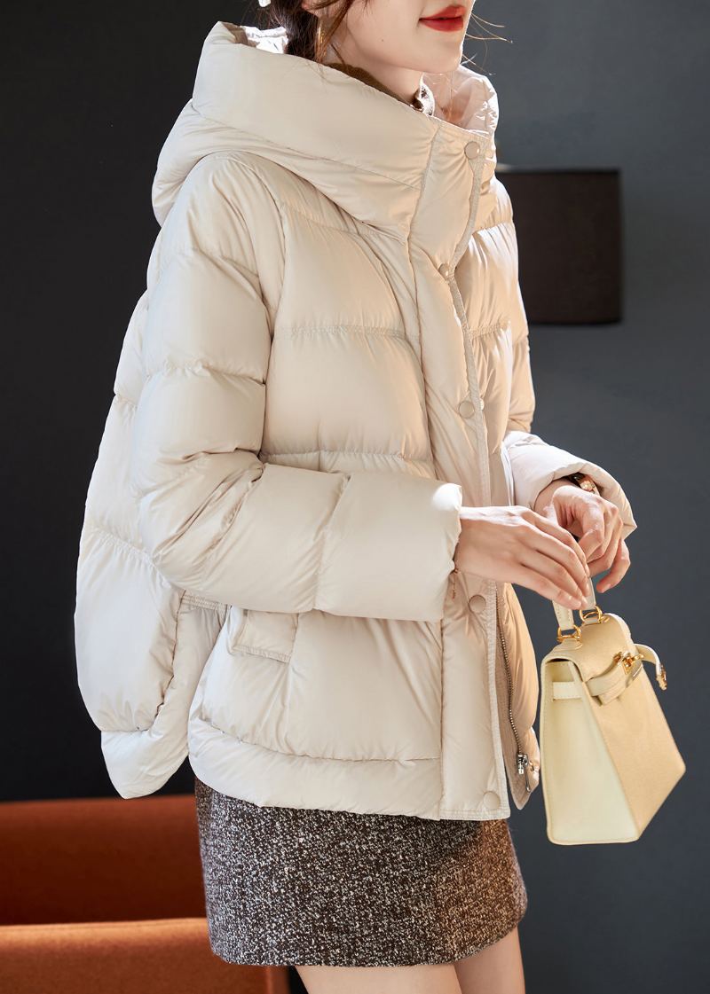 Manteau Doudoune Élégant En Duvet De Canard À Capuche Beige Pour L'hiver - Doudounes femmes