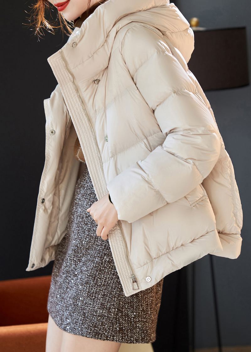 Manteau Doudoune Élégant En Duvet De Canard À Capuche Beige Pour L'hiver - Doudounes femmes