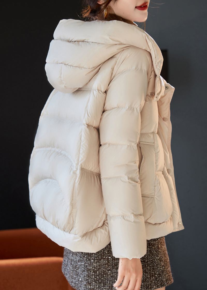 Manteau Doudoune Élégant En Duvet De Canard À Capuche Beige Pour L'hiver - Doudounes femmes