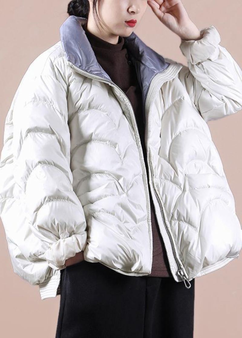 Manteau En Duvet Beige Fin Hiver Grande Taille Col Montant Manteaux Femme Zippés