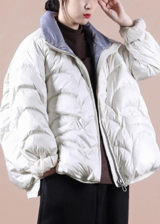 Manteau En Duvet Beige Fin Hiver Grande Taille Col Montant Manteaux Femme Zippés