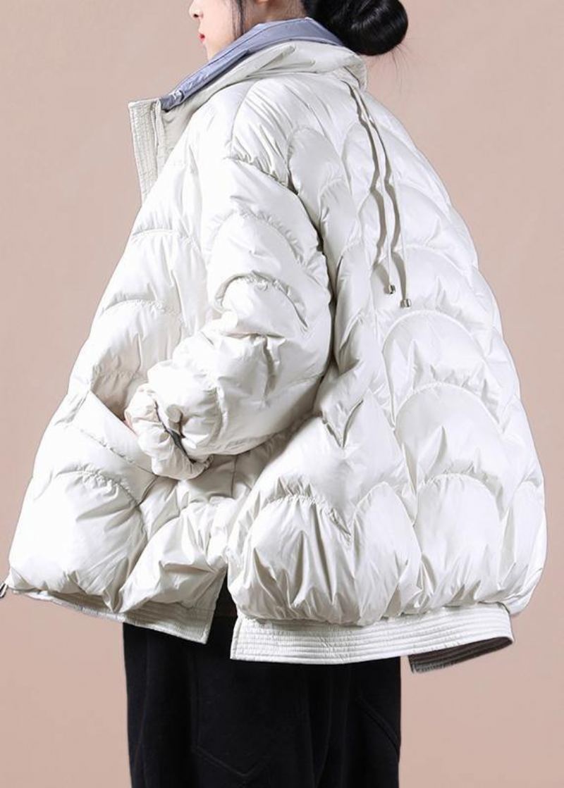 Manteau En Duvet Beige Fin Hiver Grande Taille Col Montant Manteaux Femme Zippés - Doudounes femmes