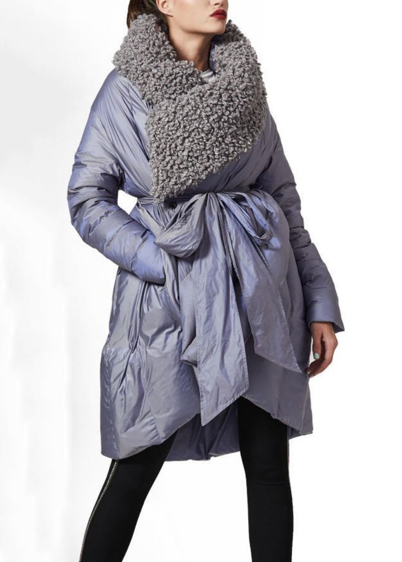 Manteau En Duvet De Canard Avec Poches Noires Amples Fausse Fourrure Patchwork Hiver - Doudounes femmes