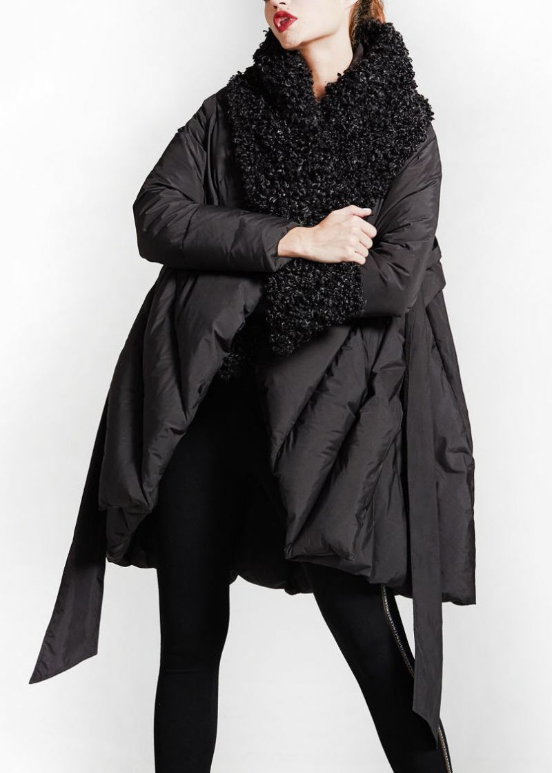 Manteau En Duvet De Canard Avec Poches Noires Amples Fausse Fourrure Patchwork Hiver - Doudounes femmes