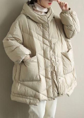 Manteau En Duvet De Canard Beige À Col Montant Et Chaud Pour L'hiver