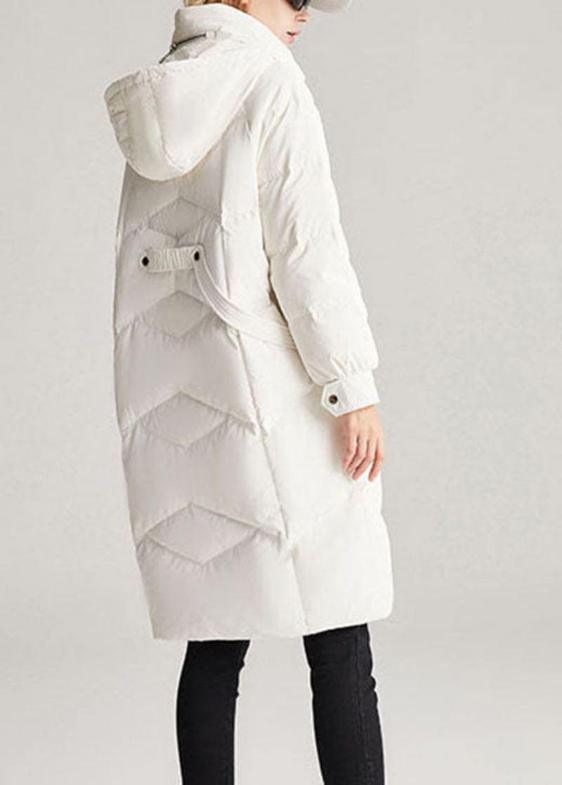 Manteau En Duvet De Canard Blanc Fait À La Main Capuche Amovible Col Montant Mode Hiver - Doudounes femmes