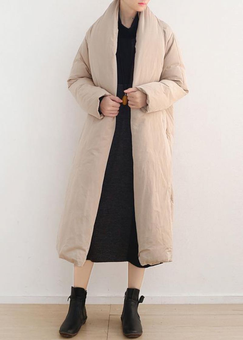 Manteau En Duvet De Canard Blanc Rétro Épais Design Littéraire Nude Veste Longue Au-dessus Du Genou