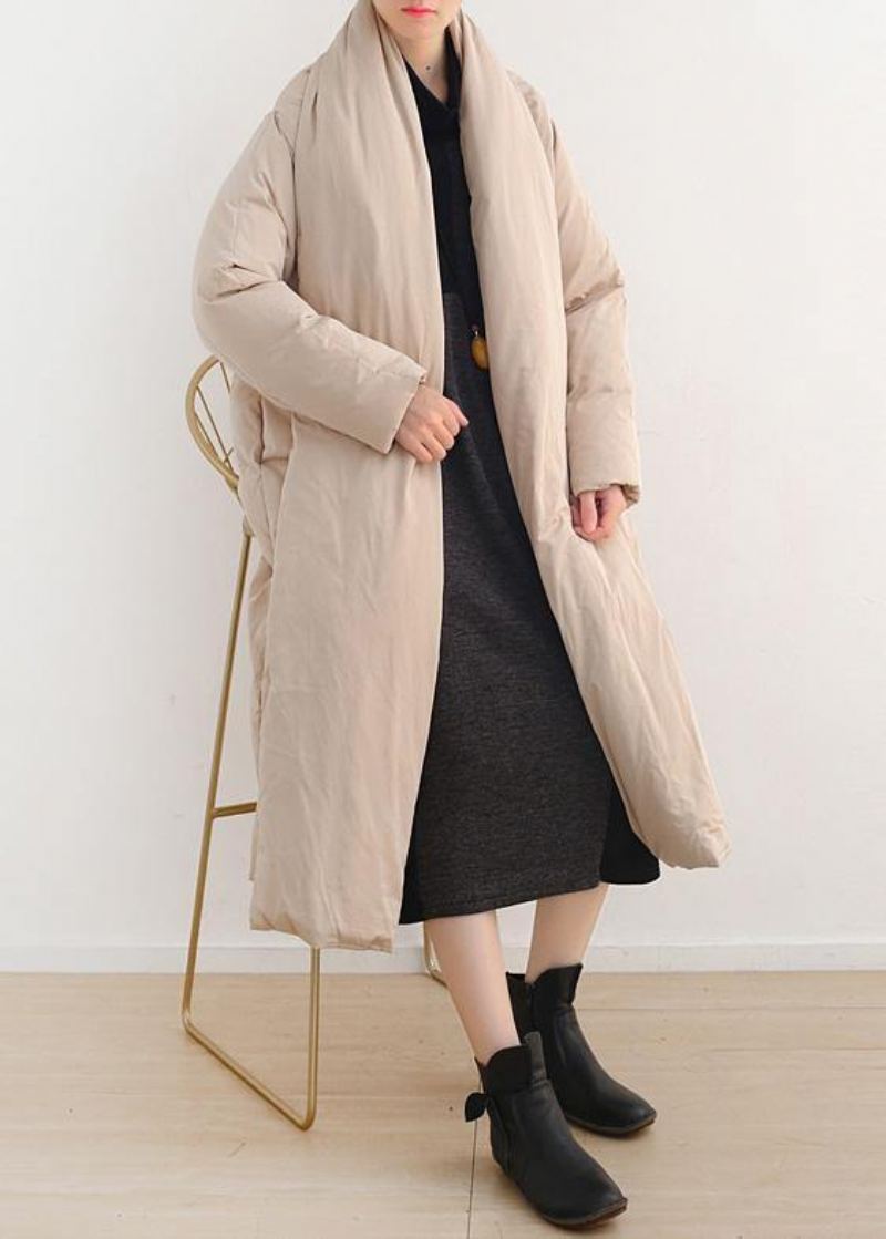 Manteau En Duvet De Canard Blanc Rétro Épais Design Littéraire Nude Veste Longue Au-dessus Du Genou - Noir