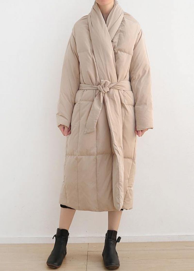 Manteau En Duvet De Canard Blanc Rétro Épais Design Littéraire Nude Veste Longue Au-dessus Du Genou - Noir