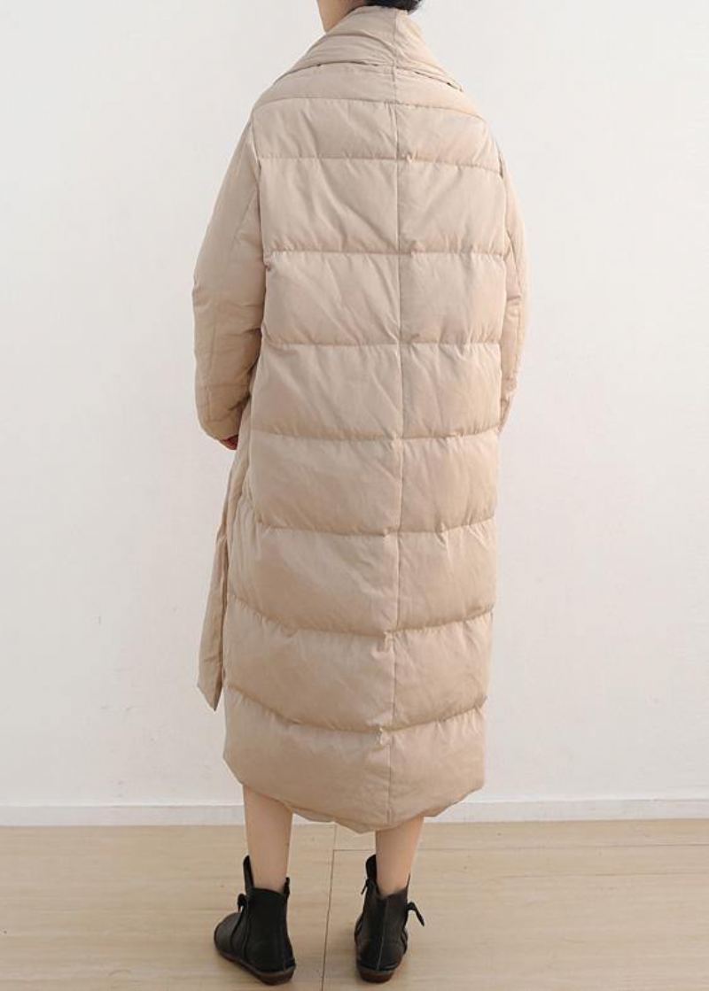 Manteau En Duvet De Canard Blanc Rétro Épais Design Littéraire Nude Veste Longue Au-dessus Du Genou - Noir