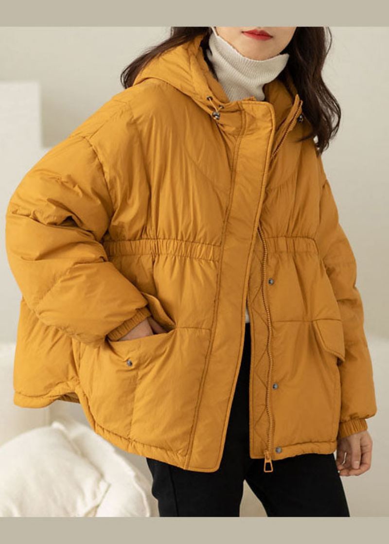 Manteau En Duvet De Canard Chaud Jaune À Capuche Hiver