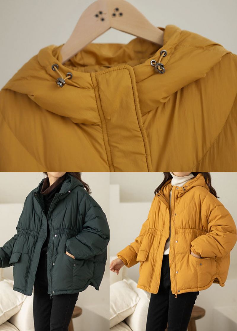 Manteau En Duvet De Canard Chaud Jaune À Capuche Hiver - Vert