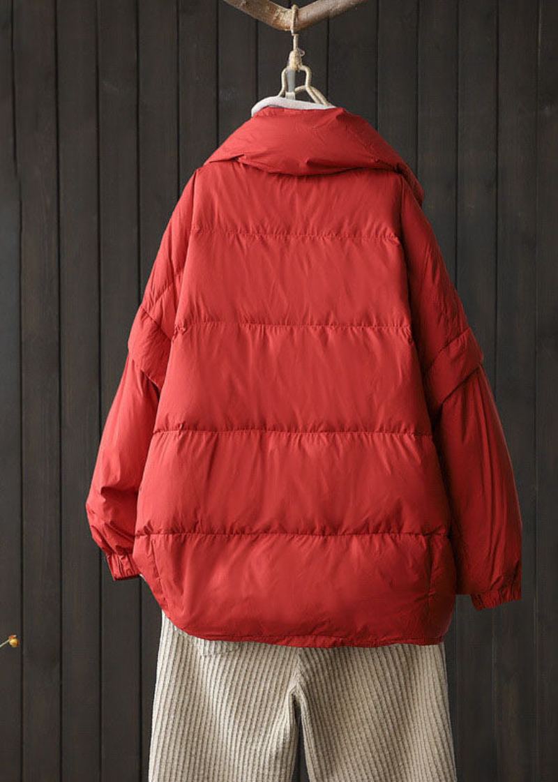 Manteau En Duvet De Canard Cintré Noir Vintage Hiver - Rouge