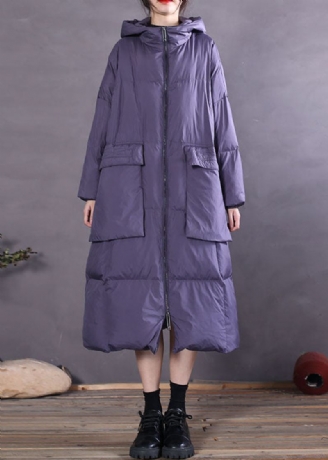 Manteau En Duvet De Canard Décontracté À Capuche Violet Vintage Hiver