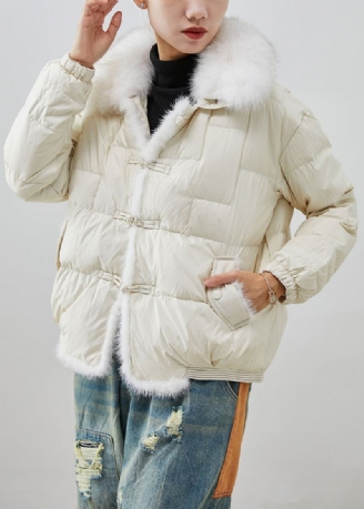 Manteau En Duvet De Canard Épais Blanc Col De Renard Surdimensionné Bouton Chinois Hiver