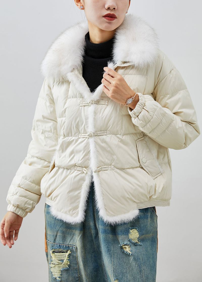 Manteau En Duvet De Canard Épais Blanc Col De Renard Surdimensionné Bouton Chinois Hiver - Doudounes femmes