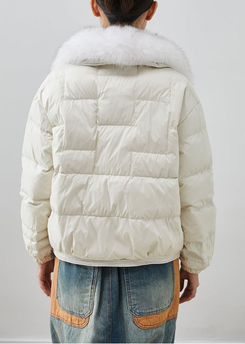 Manteau En Duvet De Canard Épais Blanc Col De Renard Surdimensionné Bouton Chinois Hiver - Doudounes femmes