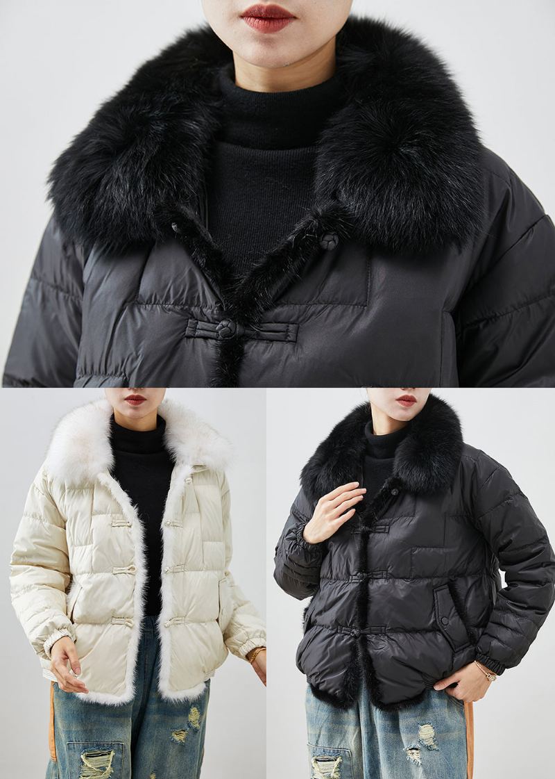 Manteau En Duvet De Canard Épais Blanc Col De Renard Surdimensionné Bouton Chinois Hiver - Doudounes femmes