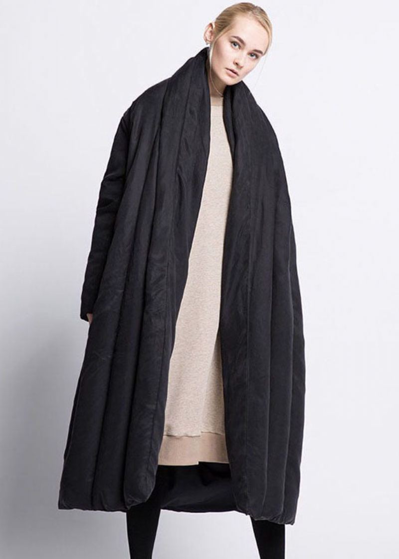 Manteau En Duvet De Canard Épais Et Ample Avec Poches À Nœud Noir Style Boho