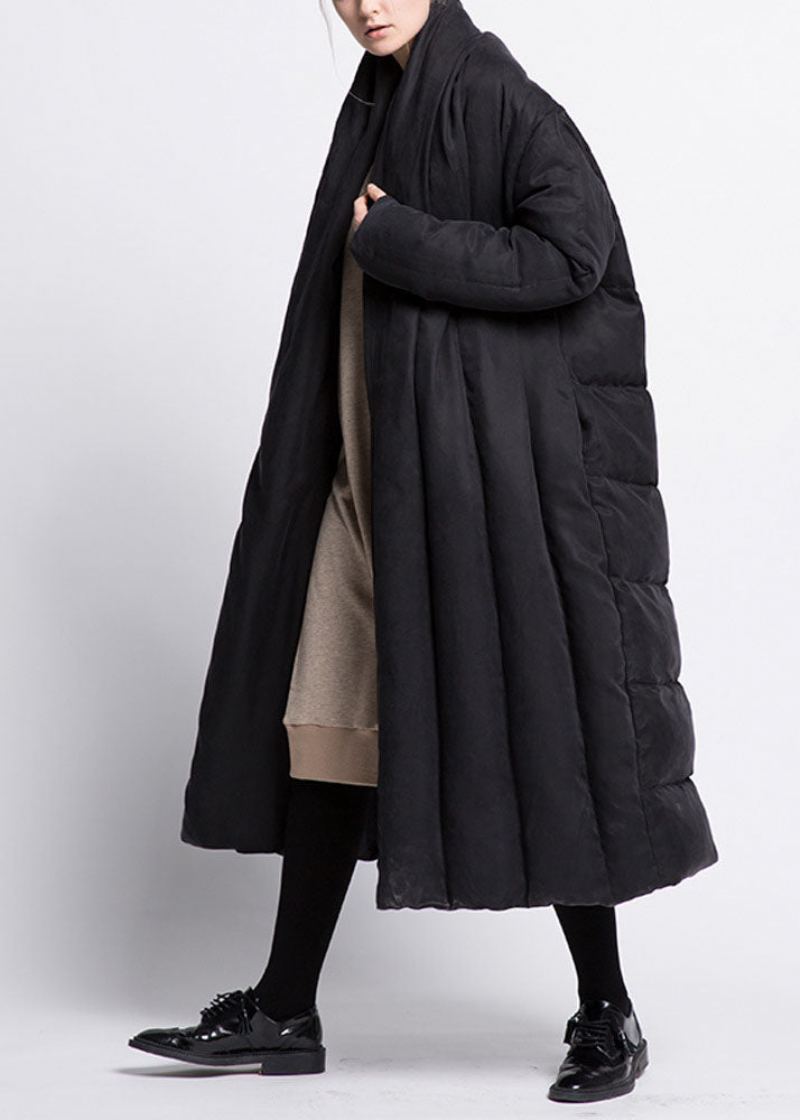 Manteau En Duvet De Canard Épais Et Ample Avec Poches À Nœud Noir Style Boho - Noir