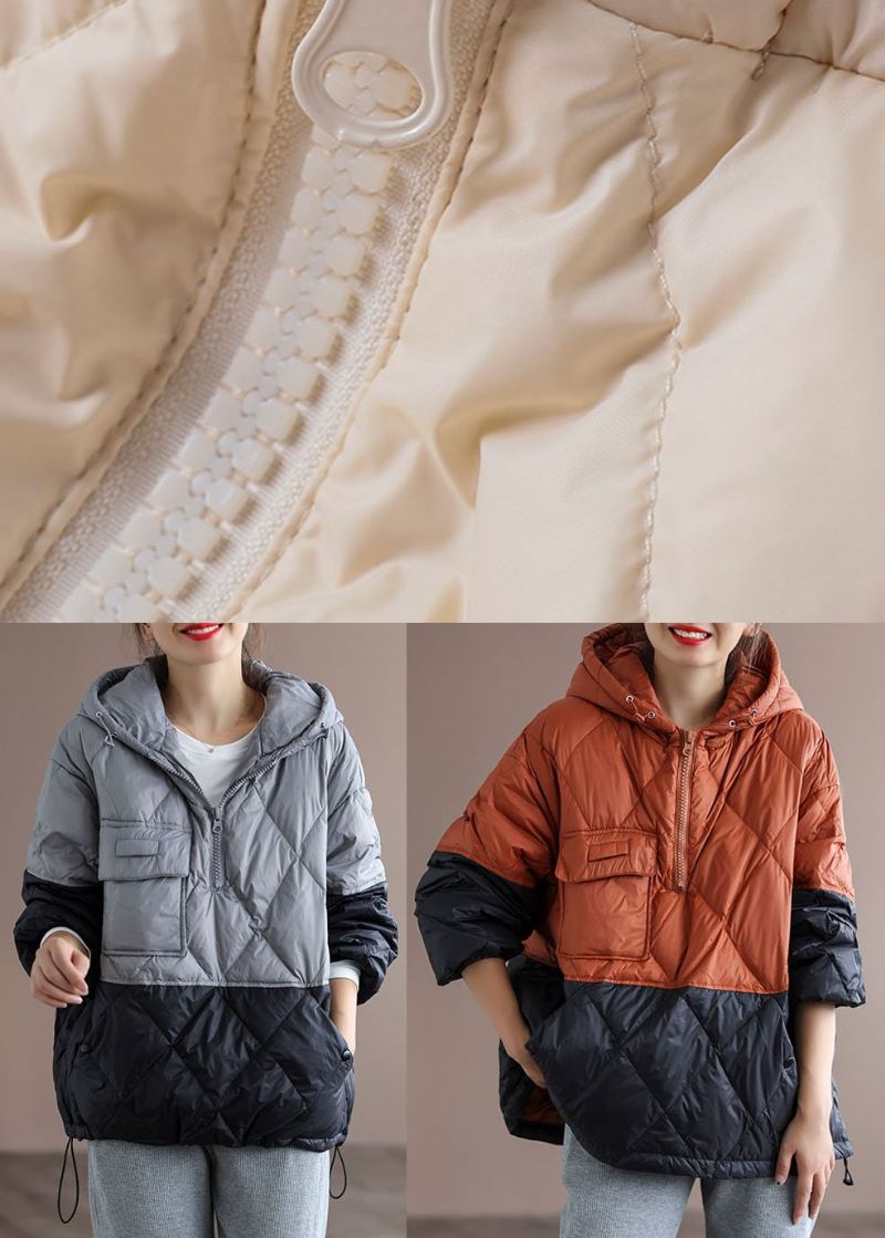 Manteau En Duvet De Canard Gris Avec Poches Zippées Doudoune D'hiver - Gris