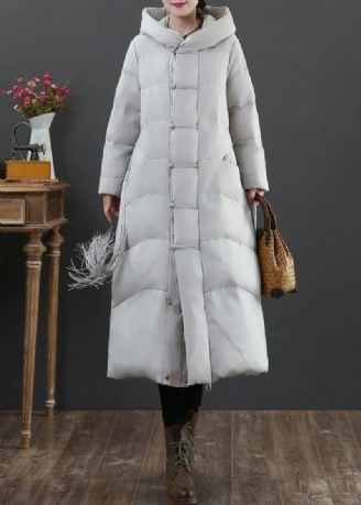 Manteau En Duvet De Canard Gris Clair Chaud Veste D'hiver Grande Taille À Capuche Avec Fermeture Éclair Pardessus Élégant