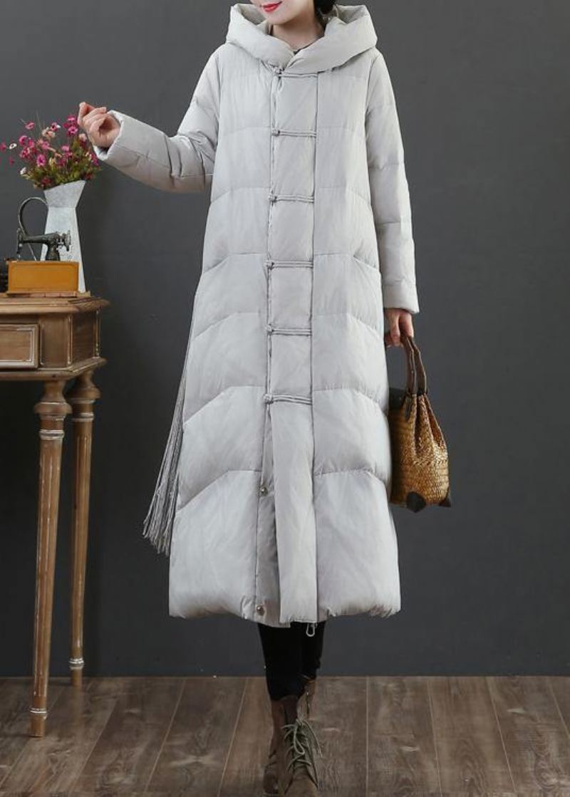 Manteau En Duvet De Canard Gris Clair Chaud Veste D'hiver Grande Taille À Capuche Avec Fermeture Éclair Pardessus Élégant - Gris Clair