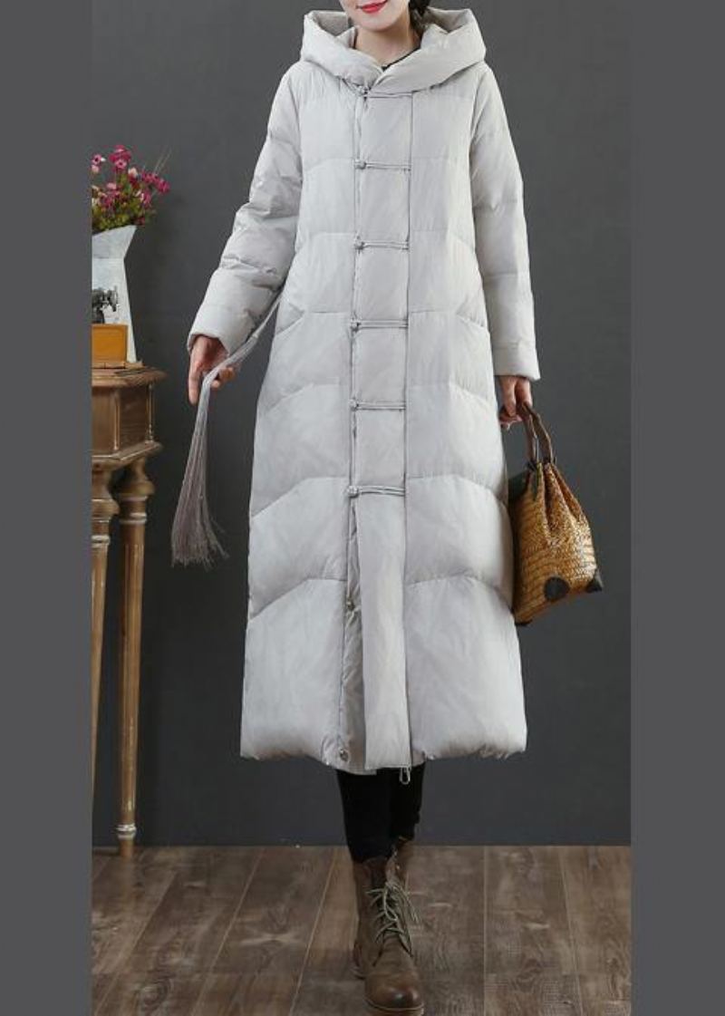 Manteau En Duvet De Canard Gris Clair Chaud Veste D'hiver Grande Taille À Capuche Avec Fermeture Éclair Pardessus Élégant - Gris Clair