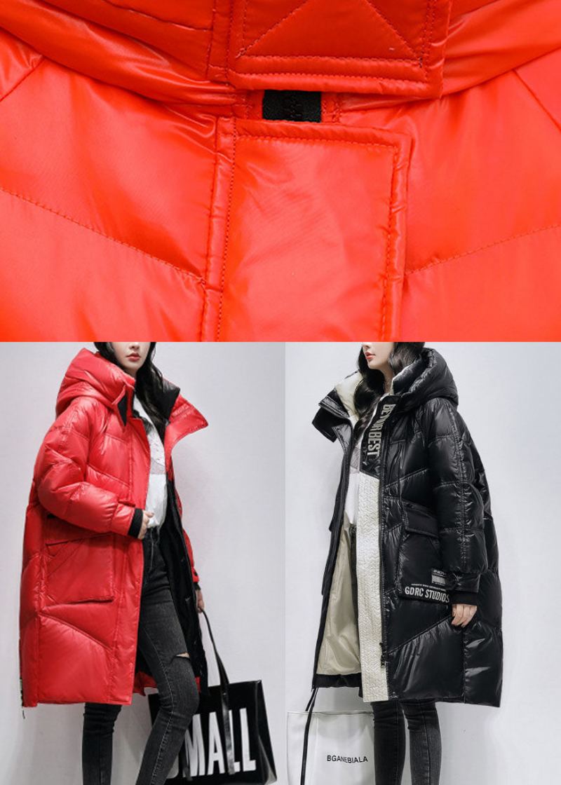 Manteau En Duvet De Canard D'hiver Avec Poches Amples Rouges Style Boho - Rouge