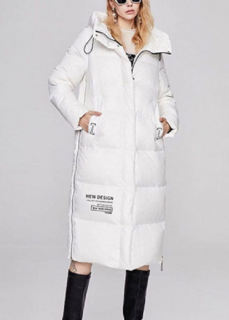 Manteau En Duvet De Canard D'hiver À Capuche Blanc Moderne Avec Cordon De Serrage