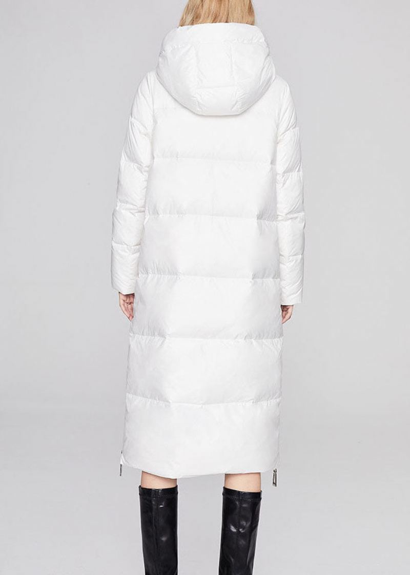 Manteau En Duvet De Canard D'hiver À Capuche Blanc Moderne Avec Cordon De Serrage - Blanc