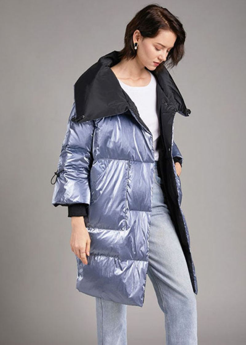 Manteau En Duvet De Canard D'hiver Coupe Slim Gris Argenté Unique Avec Poches À Col Montant - Argent Gris